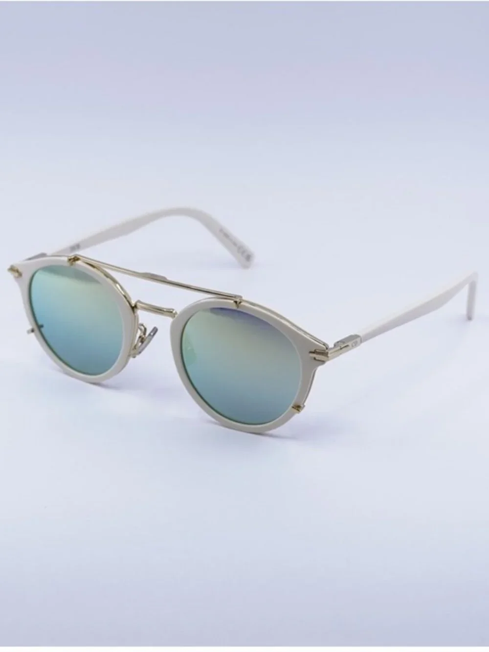 Dior DIORBLACKSUIT R7U 95H6 Sunglasses Ivory Round Frame, Green Mirror Lenses